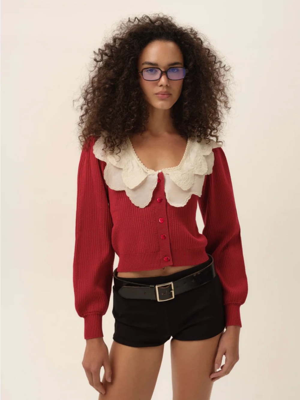 For Love and Lemons Charlotte Pointelle Ribbed Button-Up Cardigan